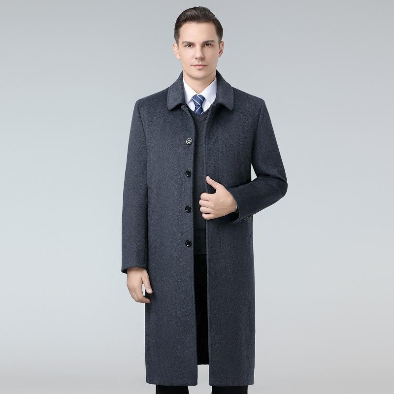 Removable Inner Liner Wool Coat for Men In Autumn and Winter, Long Middle-aged Daddy Coat for Men