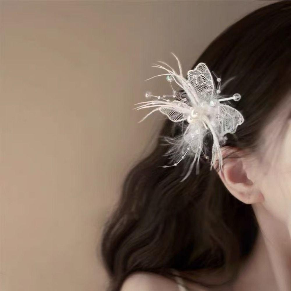 Pearl Feather Hair Clip Side Clip Styling Hairpin New Duckbill Clip Women