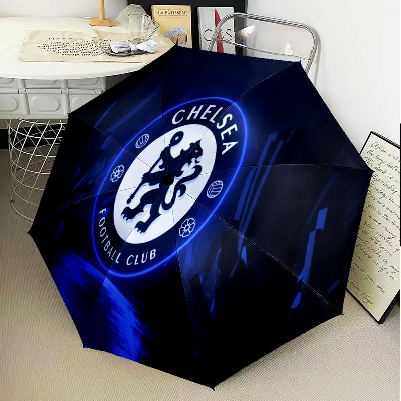 Niebieski Parasol Automatycznie Składany z Logo Chelsea Football Club - 8-żebrowy Parasol Podróżny z Automatycznym Otwieraniem/Zamykaniem i Przenośnymi Prezentami na Święta lub Urodziny