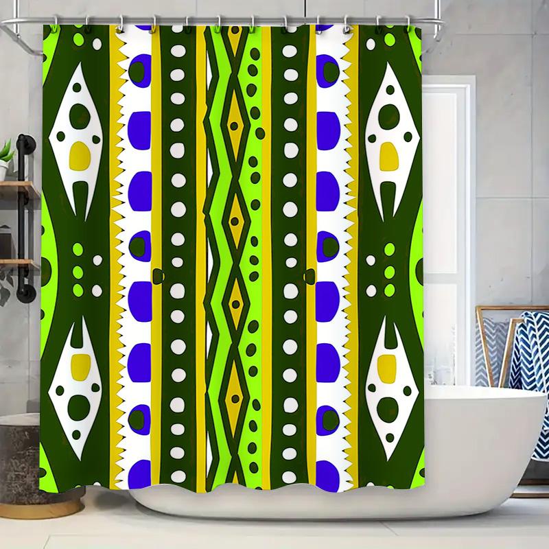 

Modern Geometric Bath Curtainsvibrant Green Yellow Shower Drapes For Bathroom Decor Long Water Repellent Fabric With Hooks Set ( W60H190(CM)-1 Pcs