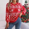Autumn and winter Christmas fawn pattern women's long-sleeved pullover sweater, warm and comfortable women's tops in a festive atmosphere