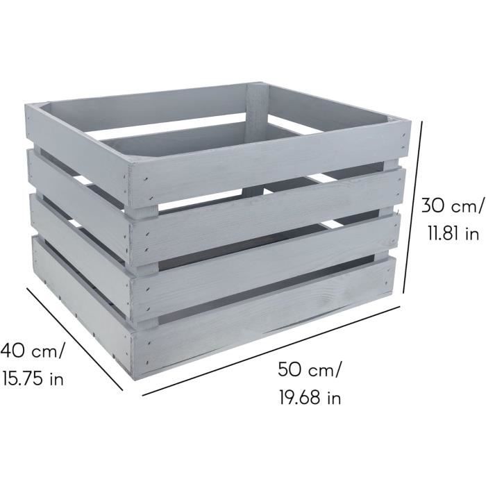 Caisse en Bois Gris - CREATIVE DECO - 50 x 40 x 30 cm - Rangement Bois - Cagette en Bois