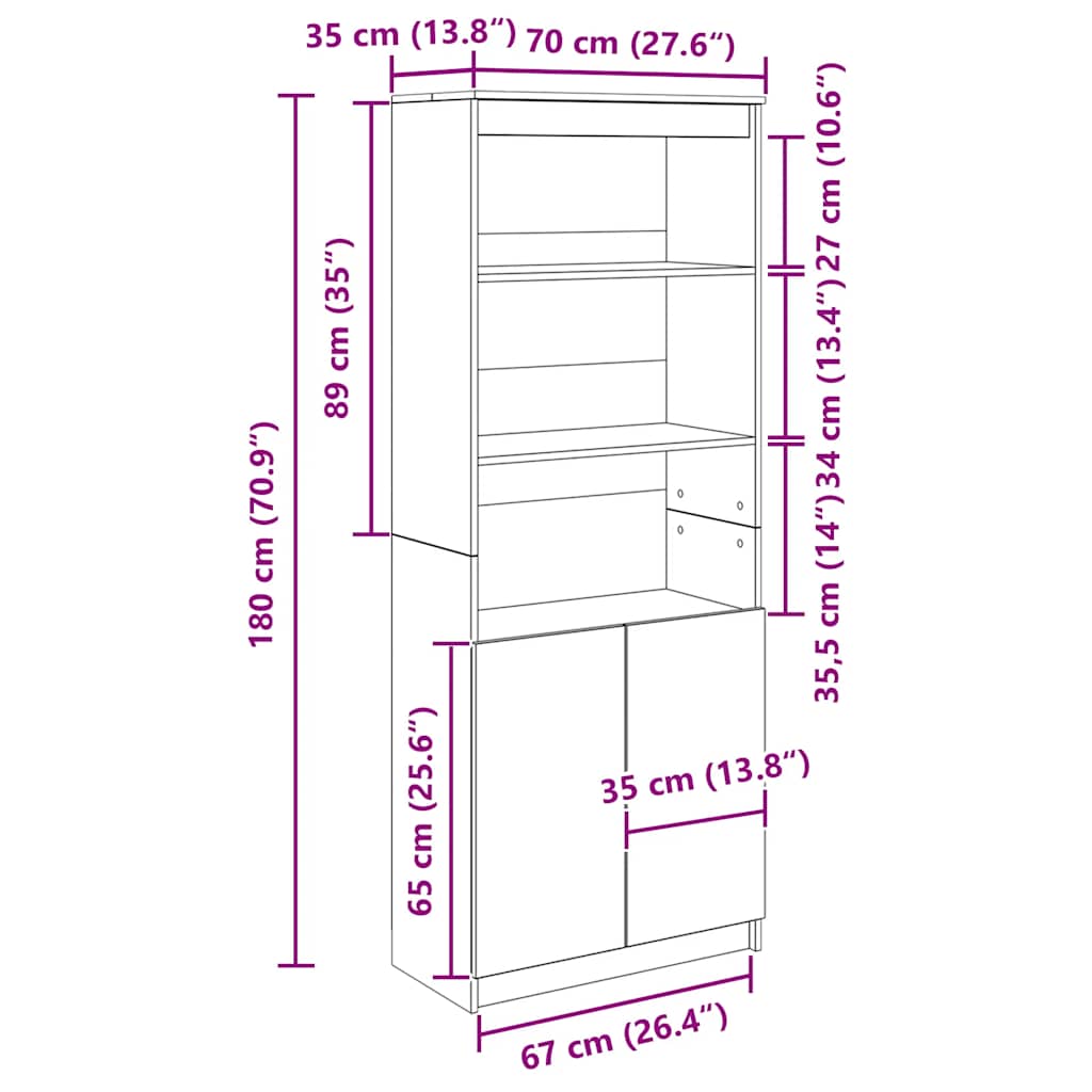 Highboard Concrete Grey 70x35x180 cm Engineered Wood
