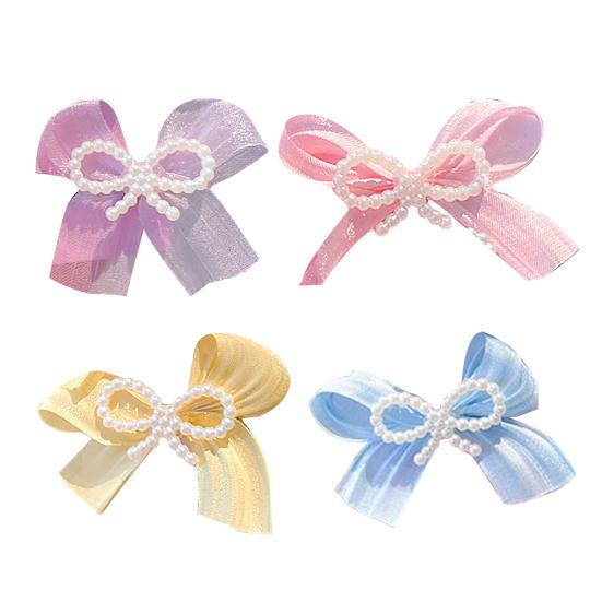 6Pcs Girl Hairpin Hand-Sewn Bow Hair Clip with Imitation Pearl Beads Macaron Color Safe Scalp-friendly Hairpin Hair Accessories