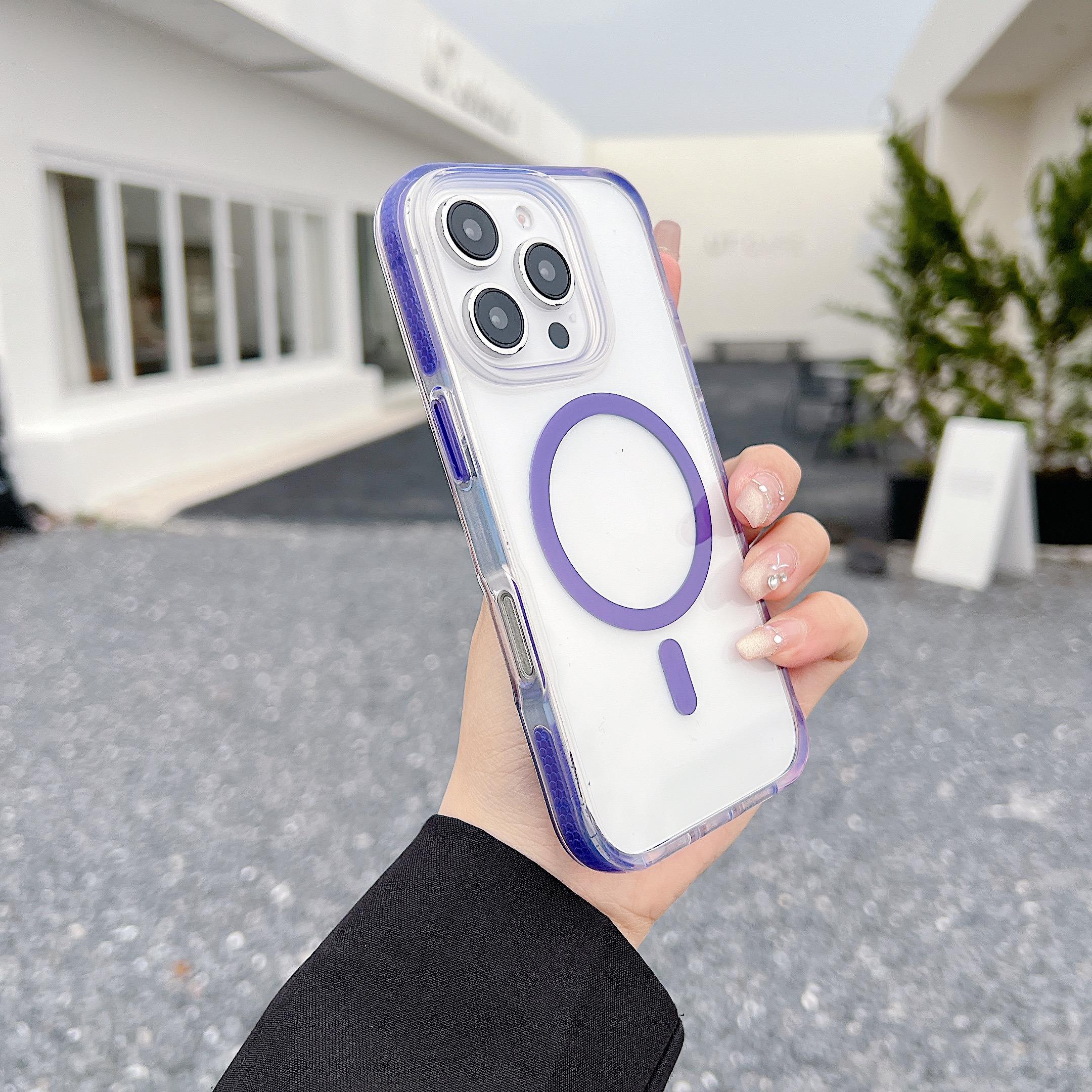 

For iPhone 16 Pro Case Compatible with MagSafe Clear TPU Acrylic Phone Back Cover Purple