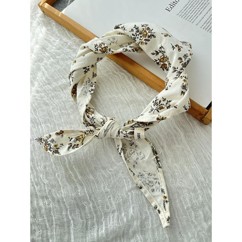 Johnature Korean Floral Triangle Scarf Four Seasons Versatile Casual Print Decorative Scarfs Women
