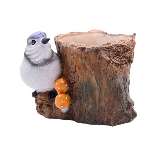 Simulated Bird Pen Holder Resin Stump Bird Stationery Pencil Stand