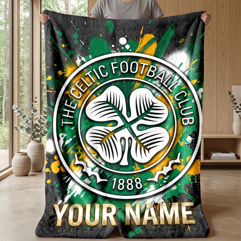 Custom Text Flannel Throw Blanket, Lightweight Cozy Bed Sofa BlanketCeltic FC