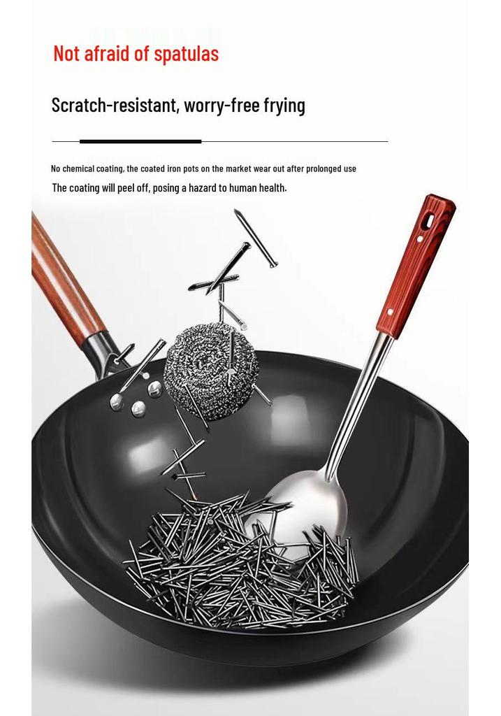 Vintage Nitrided Cast Iron Wok: Rust-resistant, non-stick, well-seasoned stir-fry pan for gas stoves, ideal for home cooking.