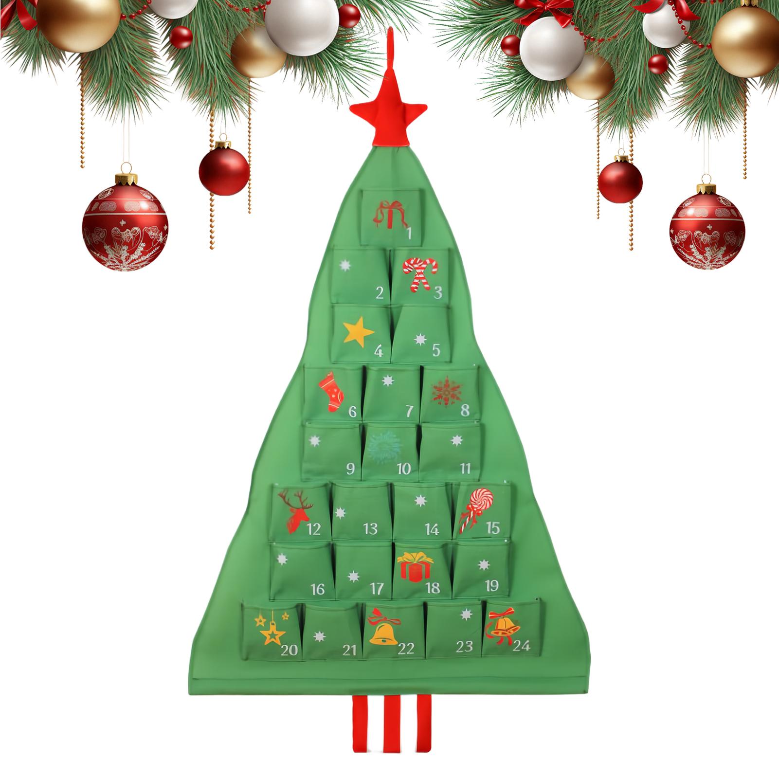 

Reusable Fabric Advent 24 Days Christmas Tree Shape Storage Bag Cloth Advent Countdown Calendar For Home Decorators Collectors 120X69cm