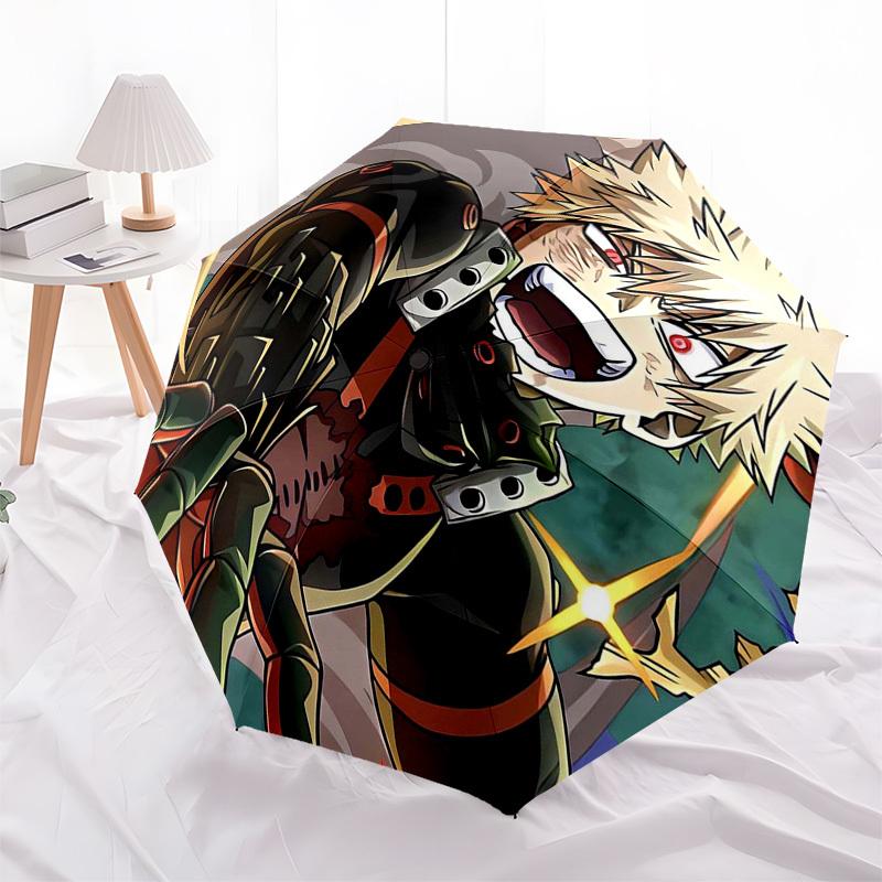 1pc My Hero Academia Bakugo Katsuki Outdoor Umbrella - Automatic Opening/Closing, Portable 3-Fold Design, 8-Rib Iron Frame, Perfect Gift for Fans, Tra