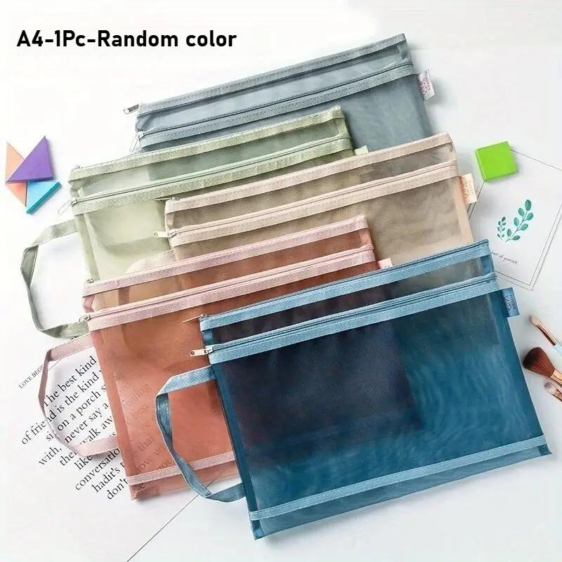 A4/A5 Morandi Double-layer Transparent Nylon Mesh Student Test Paper Classification Material Storage Bag,file Bag,pen Bag