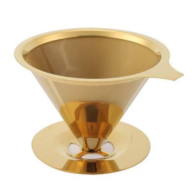 Filtro per caffè in acciaio inossidabile, titanio e oro, con supporto per tazza e maniglia