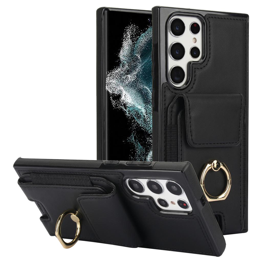 For Samsung Galaxy S22 Ultra 5G Case Card Holder Leather Coated TPU Kickstand Cover