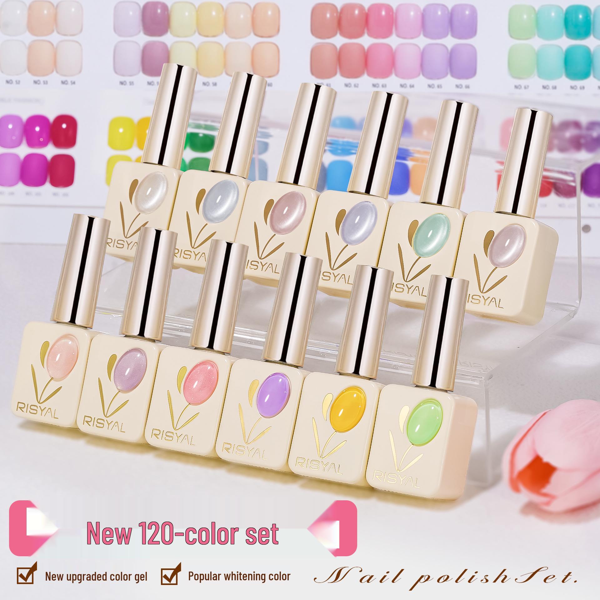 

120-Color Nail Gel Set: Popular Crushed Diamond & Cat Eye Designs for Salons