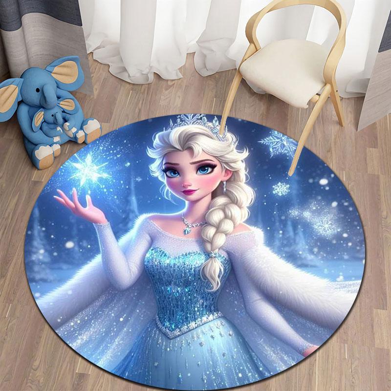 Olaf and Elsa Print Round Rug, Suitable for Decorating Living Rooms, Bedrooms, Tables, Chairs, Sofas, Etc.