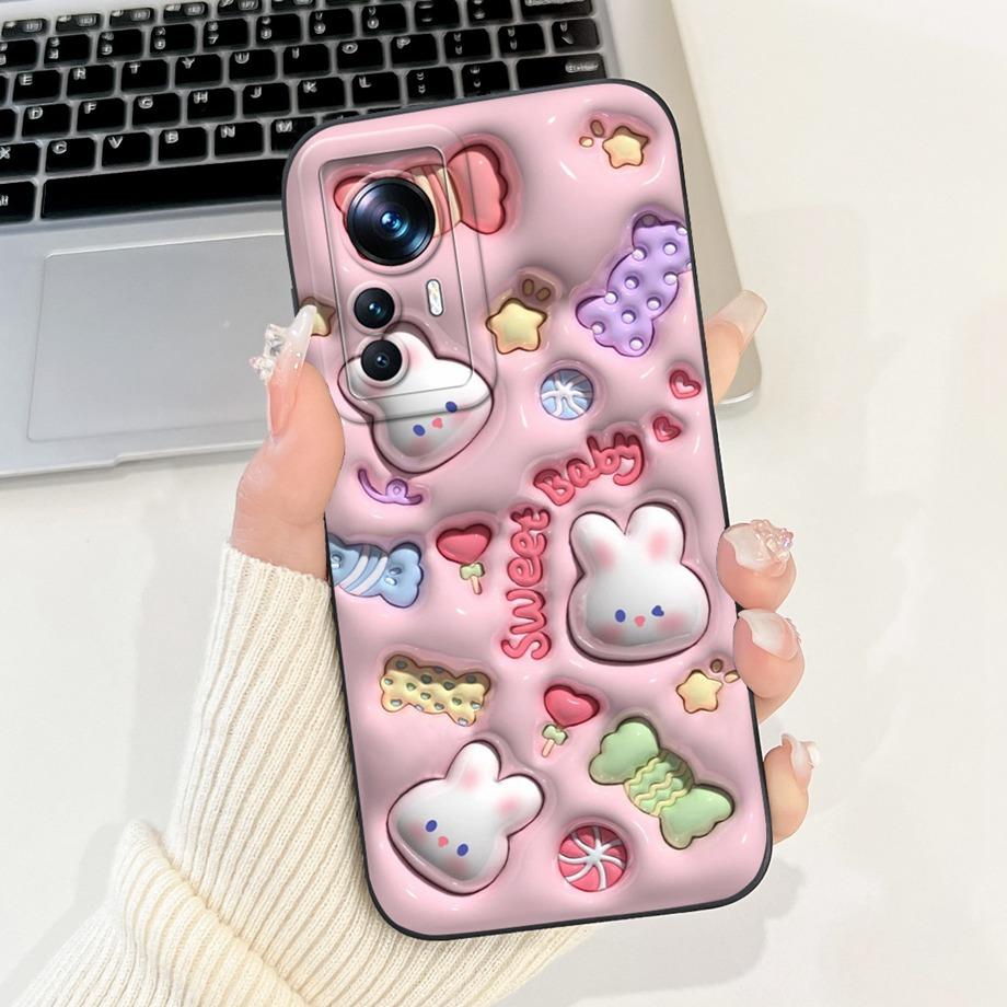 Für Xiaomi 12 12s 12x 12T Pro 12s Pro 12 Lite 12Ultra Handyhülle Flüssigsilikon Weiche Rückabdeckung Kaninchen Panda Blume Capa Tasche
