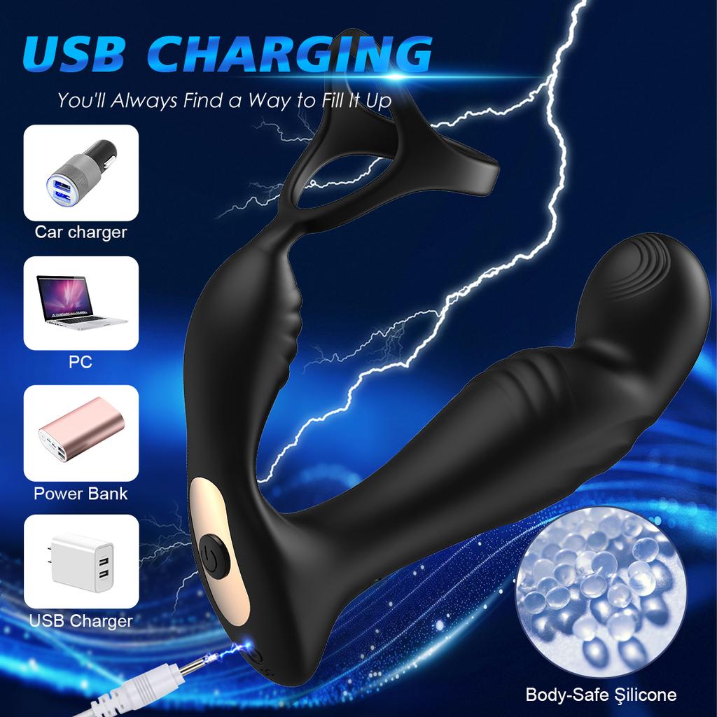Swing Prostate Massager for Man Gay Anal Vibrator with Delay Ejaculation Ring Prostate Stimulator Butt Plug Male Sex Toys