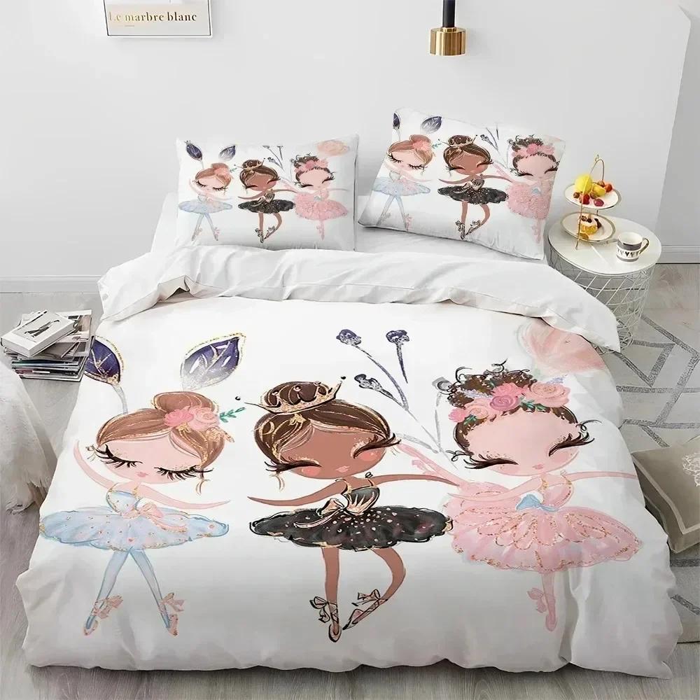 3D Print Cartoon Cute Ballet Girl Ballerina Comfortable Duvet Quilt Cover Pillowcase Bedding Set Bedroom Decoration Home Textile