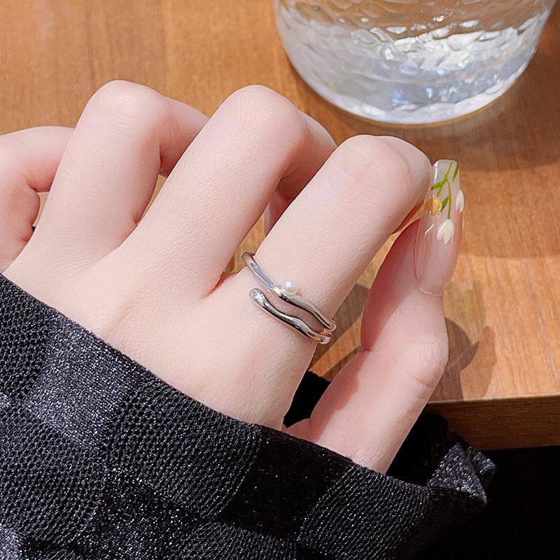 Irregular French Pleated High-End Open Ring Cold Wind Simple Full Of Diamonds Zircon Personality Ring Female