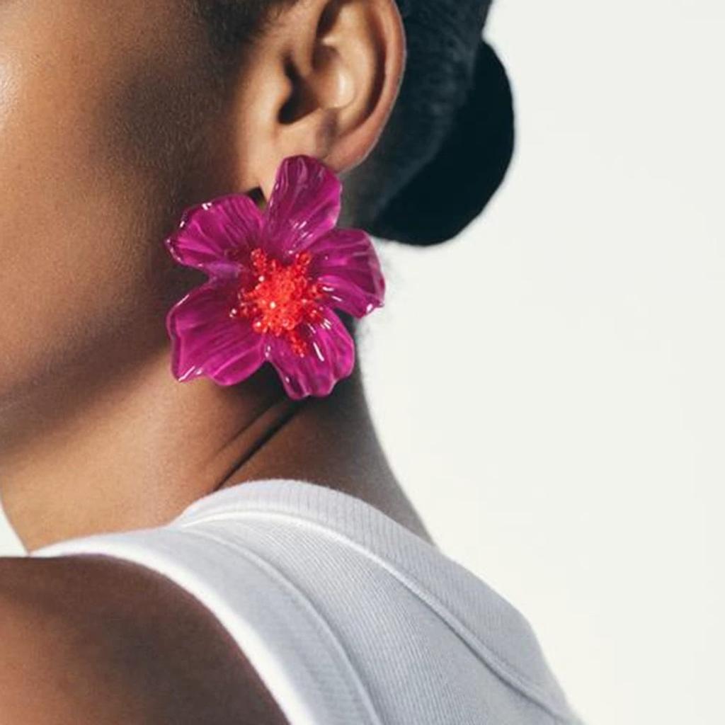Trendy Vintage Colorful Acrylic Transparent Large Flower Earrings for Women Exquisite Elegant Party Holiday Jewelry Accessories