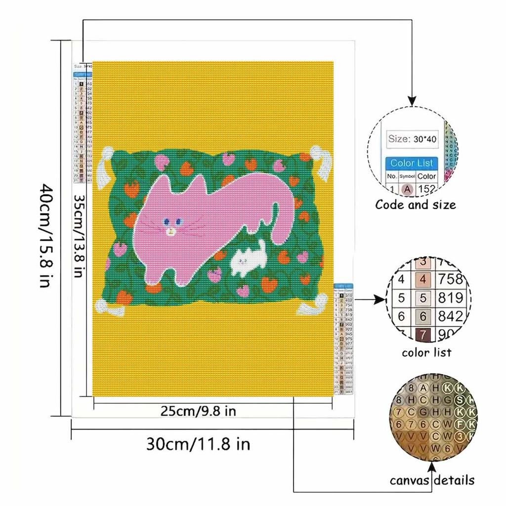 Diamond painting kit pink cat floral full diamond round mosaic handmade. home decoration gift