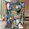 Floral Cats Artwork Theme blanket Lightweight Warm Flannel Blanket Decorative Throw Blanket for Home Decoration