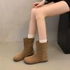 2026 New Fashion Autumn Women Mid-Calf Boots High Quality Cow Suede Leather Slip-On Flat Heel Casual Boots Ladies Handmade Retro