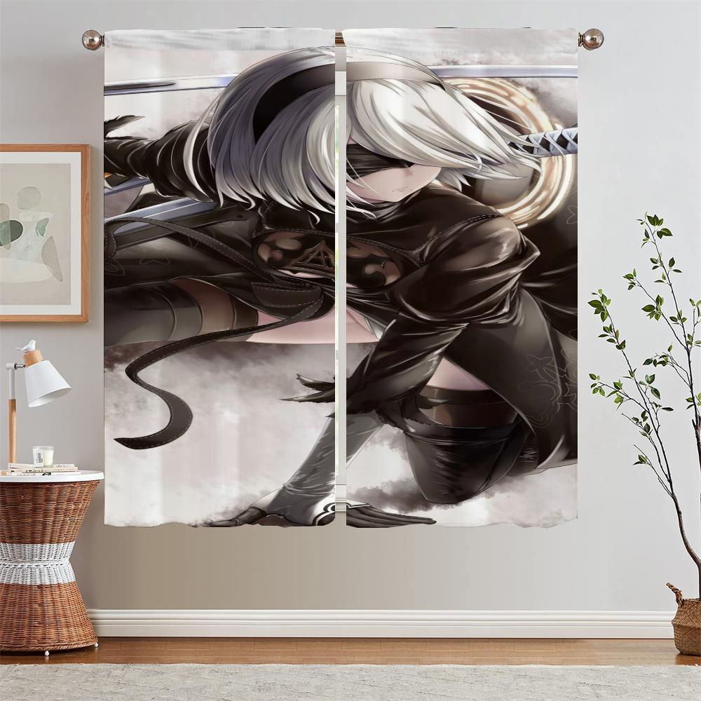 Nier Automata Window Blinds Kitchen Curtains Blackout Curtain Rods Tentacles Living Room Curtain for Children's Room Blind Curls