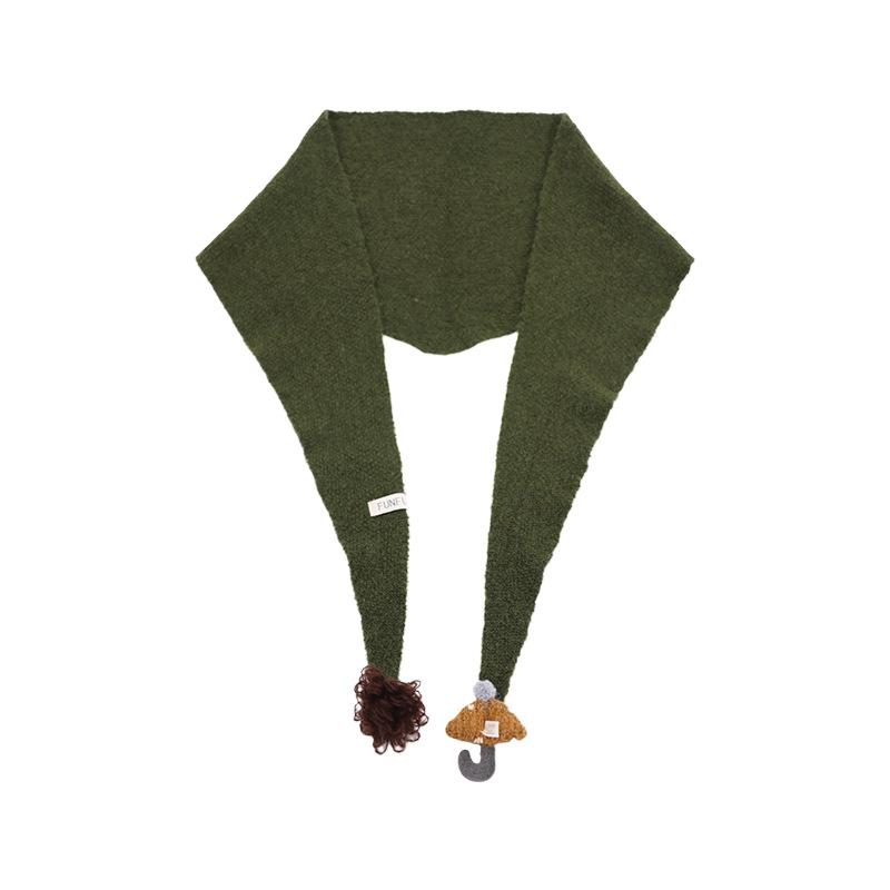 Atmosphere wool knitted cute doll triangle scarf shawl women's autumn and winter warm solid color scarf