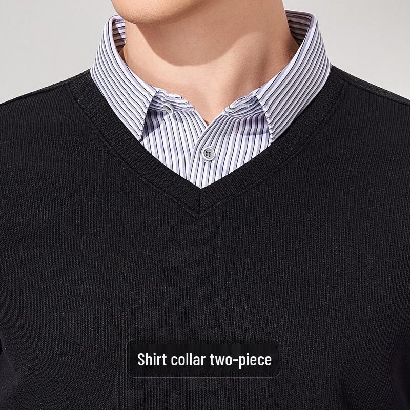 Men's Faux Two-Piece Shirt Collar Knitted Sweater