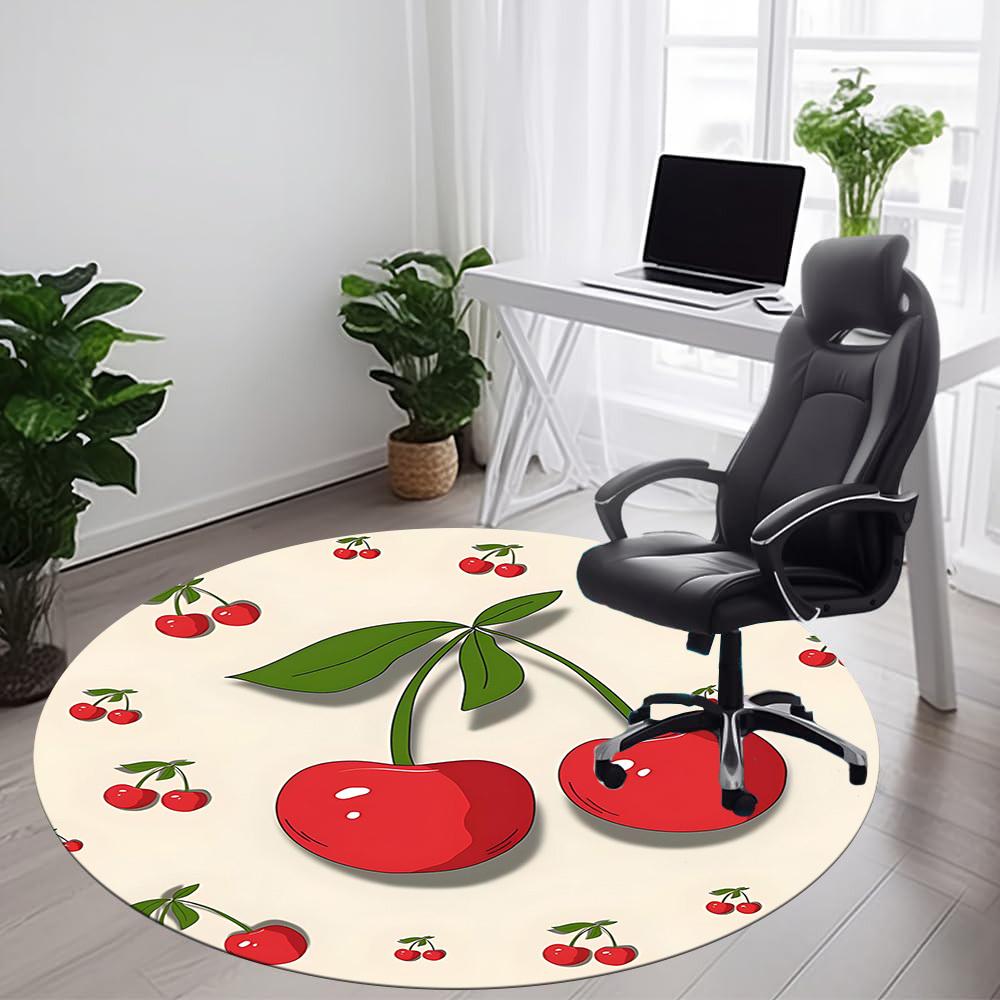 1PC Cherries Fruit Office Round Area Rug, Mat Suitable For Office, Under Office Chairs Bedroom Living Room Home Decor, Room Deco