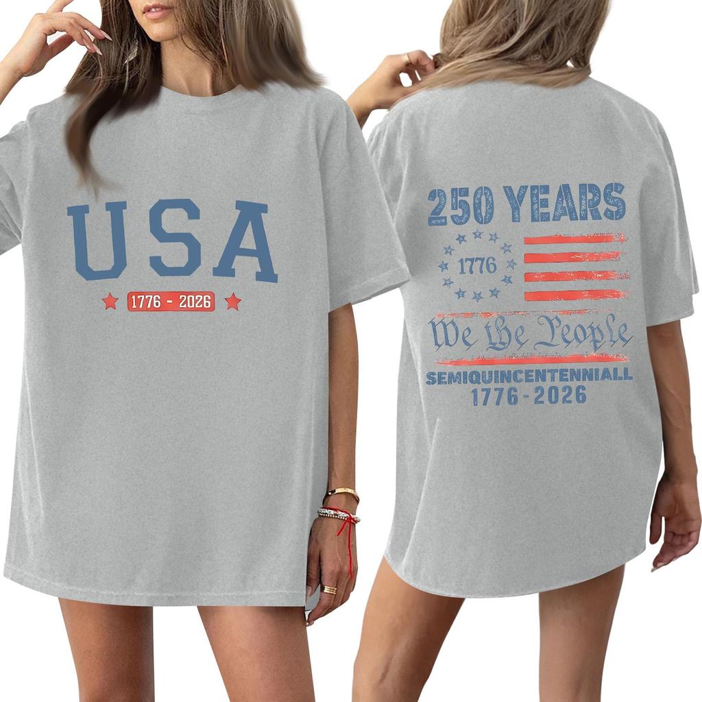 Women’s Casual Short Sleeve Crew Neck T-Shirt with USA 250th Anniversary Printed Graphic Loose Fit Comfortable Top 1776-2026 Commemorative Design