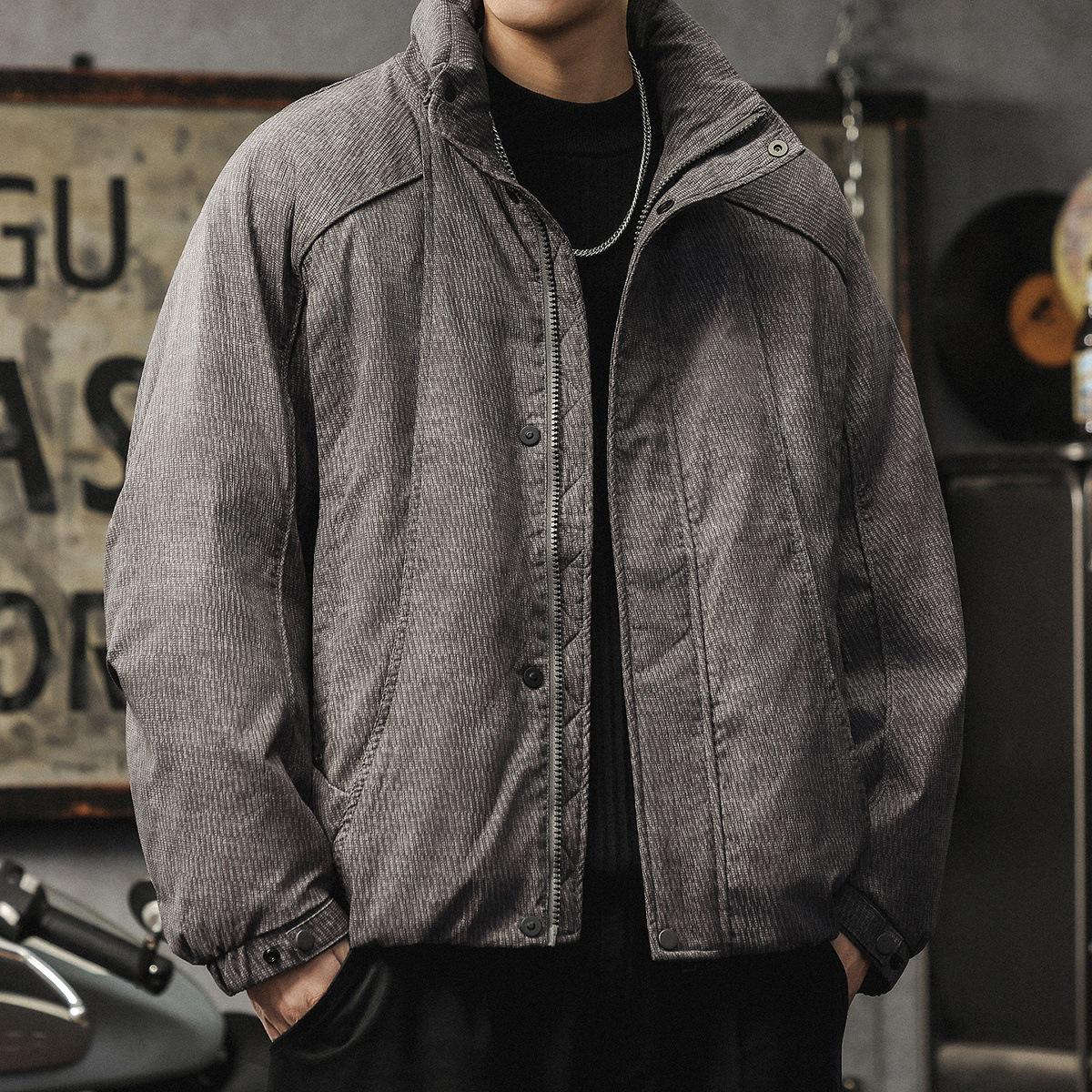 

Men s 2025 Winter Windproof Stand Collar Down Puffer Jacket - Short, Thick, Warm Outerwear M 100-120 lbs