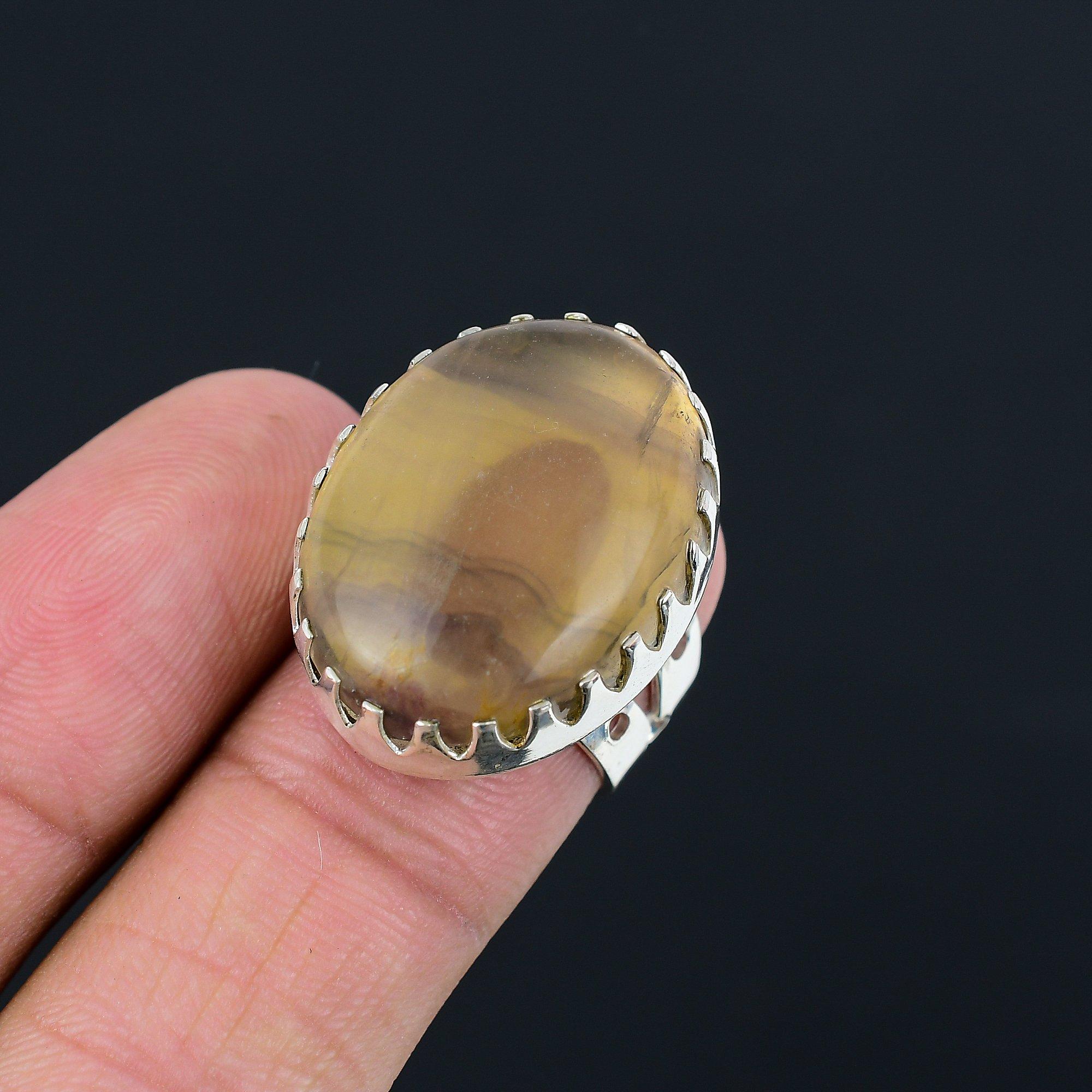 Oval Natural Multi Fluorite Mother Handmade New Promise Ring Size 7 925 Silver 7