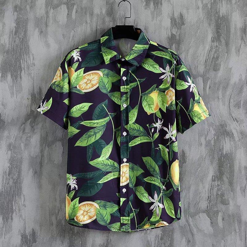 Hawaii beach men's and women's short-sleeved shirts seaside casual vacation shirts floral men's