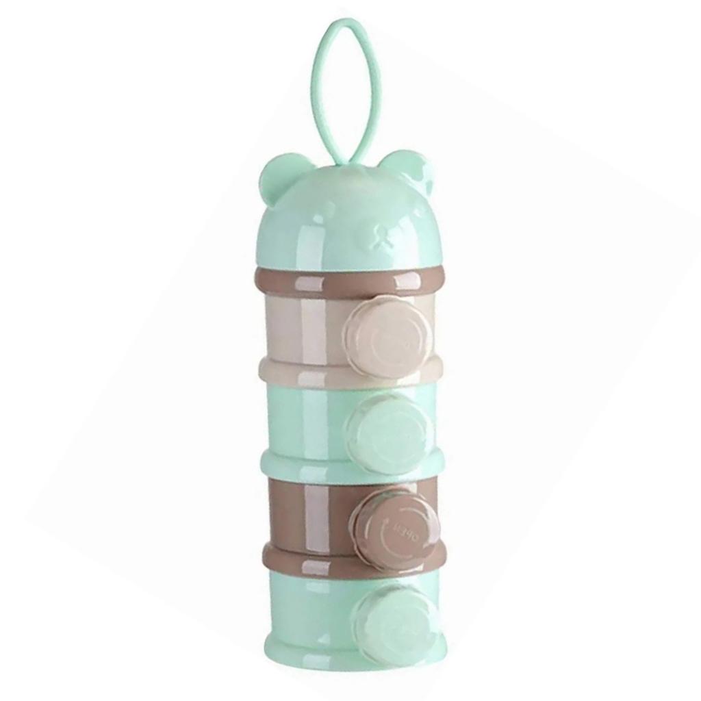 Milk Powder Dispenser 4 Layers Large Capacity Odorless Portable Baby Formula Snack Container with Side Opening Green