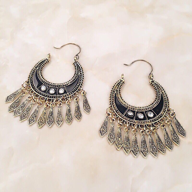 Creative Vintage Vacation Beach Earrings Moon Diamond Fringed Earrings Minority Earrings