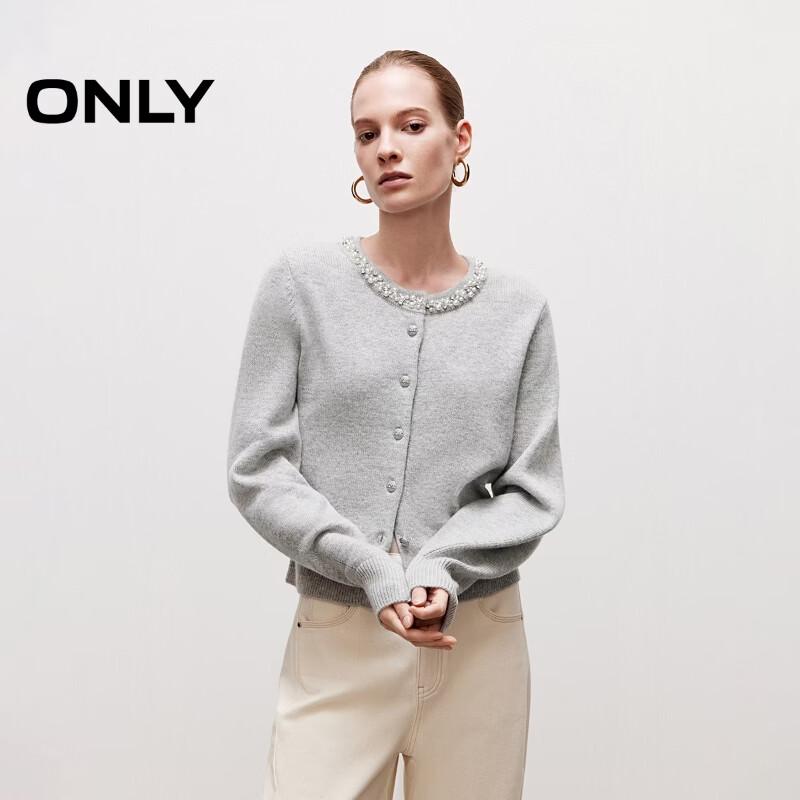 ONLY Women s Beaded Knit Long-Sleeve Sweater L