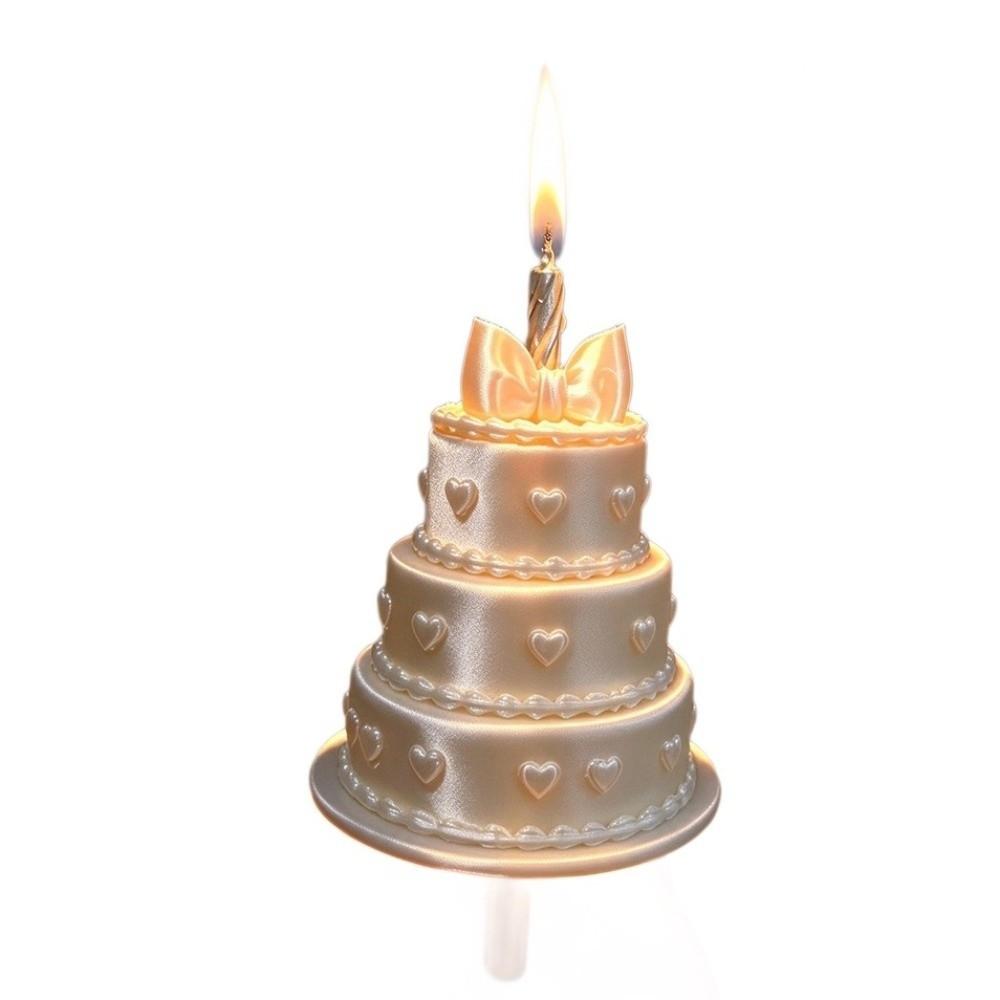 Elegant Birthday Cake Ring Bow Knot 3D Printing Ring Romantic Mini Candle Ring Party