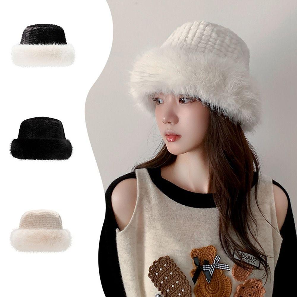 Fluffy Hat Plush Bucket Hat Knitted Hat Winter Plush Hat Leisure Beanie Hat  Warm