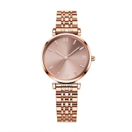 

TIME100 Women s Analog Watch with Scene Charm, 30M Water Resistance, Stainless Steel Strap, Rose Gold Dial