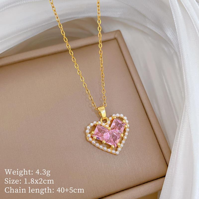 Copper Micro-Inlaid Light Luxury Fashion Personality Temperament Gorgeous Full Diamond Necklace Women'S Versatile Collarbone Chain Titanium Steel