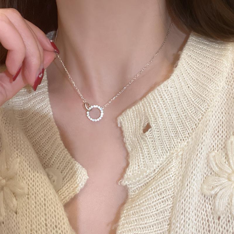 Korean Double Ring S925 Sterling Silver Minimalist Pendant Necklace 925 Silver белого золота