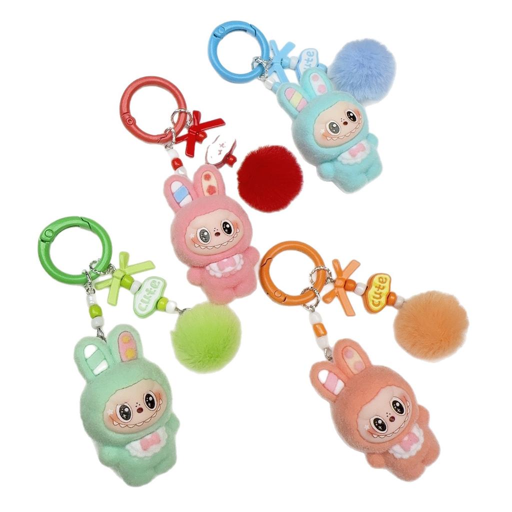 Beflocktes Häschen Schlüsselanhänger Anhänger Niedliche Puppe DIY Zubehör Handy Schmuckanhänger