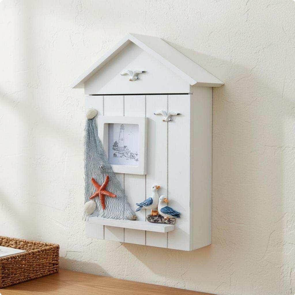 House Shaped Key Storage Box Rustic Finish Wall Mounted Space Saving for Entryway,
