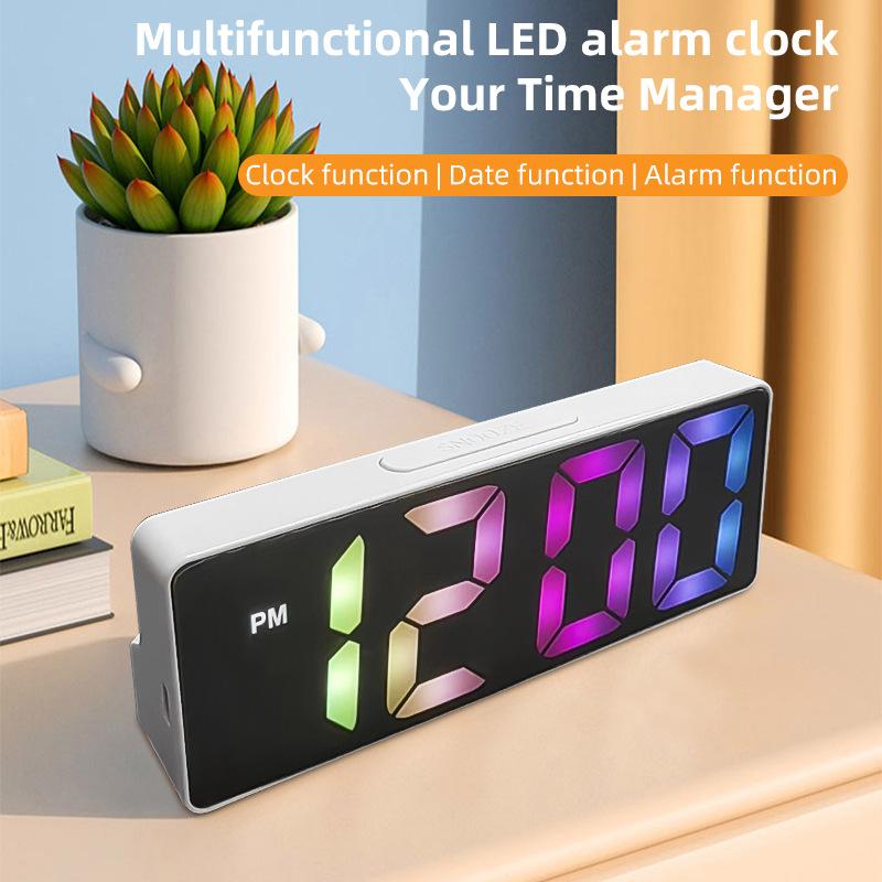 Multi-Functional Color Screen LED Alarm Clock - Plug-in Dual-purpose Digital Electronic Clock - Voice-controlled Temperature & Display Digital Digi...