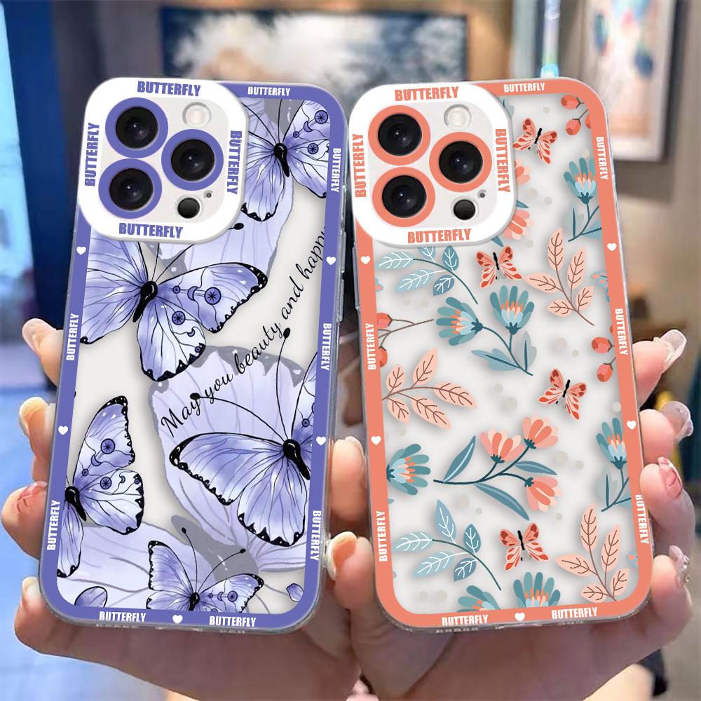 Butterfly Flowers Cover Clear Phone Case For OPPO RENO 15 15F 14 14F 13 13F 12 12F 11 11F 10 8 8Z 8T 7 7Z 6Z 5 5F TPU Case Shell