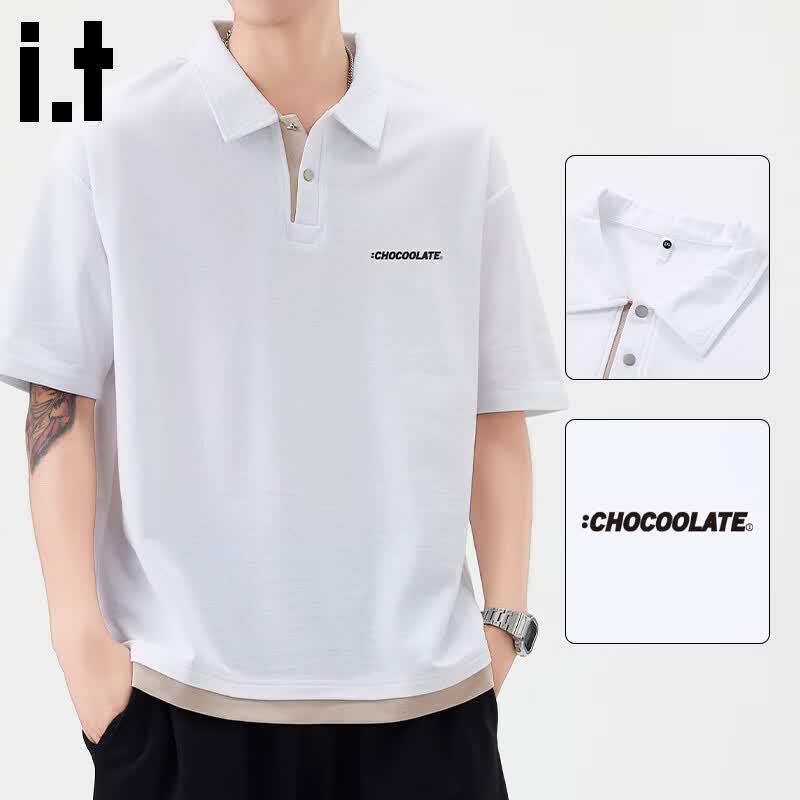 CHOCOOLATEit Men s American Style Heavyweight Loose Short Sleeve Polo Shirt 2XL