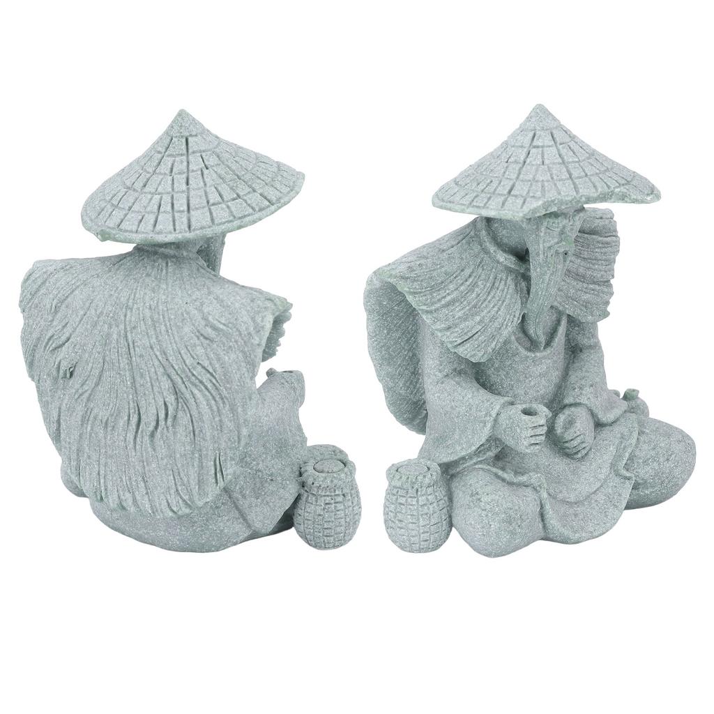 Fisherman Statue Sitting Fishing Old Man Figurine Small Desk Ornament for Cabinet Living Room Office Decoration